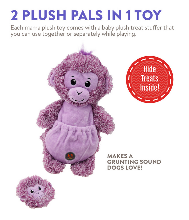 Charming Pet Pouch Pals Monkey Plush Dog Toy