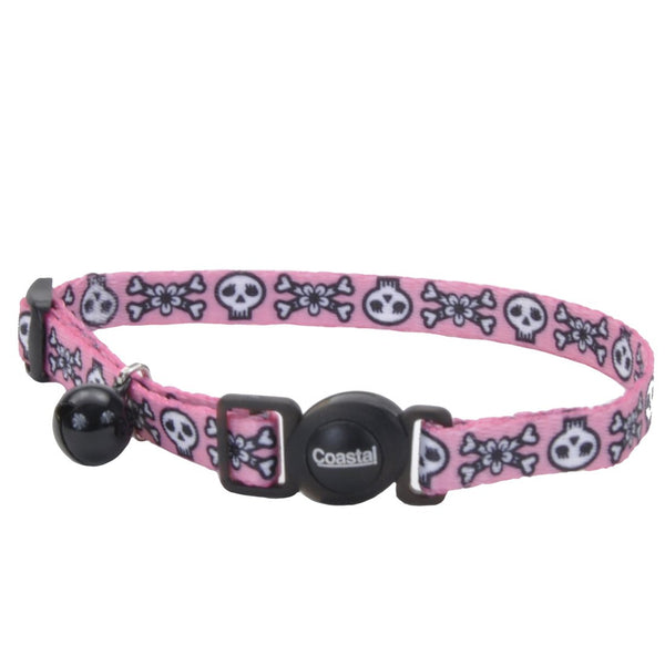 Safe Cat Fashion Adjustable Breakaway Collar (Pink Skulls, 8"-12") | Coastal Pet Products