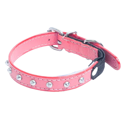 Studded Leather Cat Collar (Pink, 10") | Angel Pet Supplies