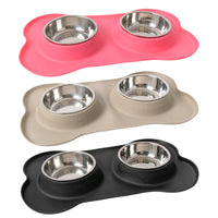 Non-Slip Silicone Stainless Steel Bowl Set (Beige) | Brookbrand Pets