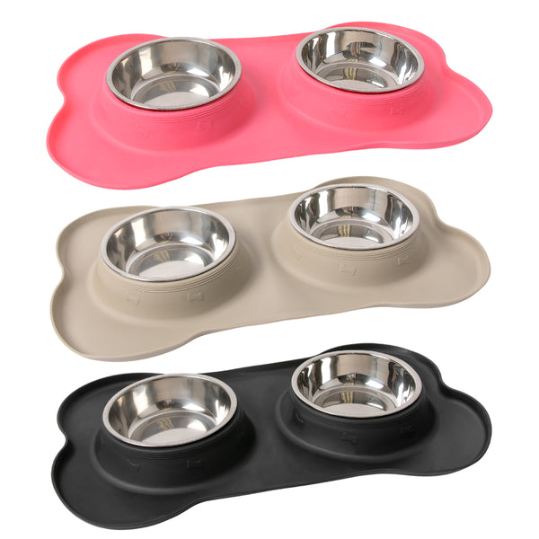 Non-Slip Silicone Stainless Steel Bowl Set (Pink) | Brookbrand Pets