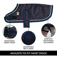 Glacier Dog Coat (Navy Plaid) | Shedrow K9