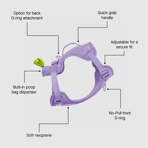 Neoprene Everything Harness With Poop Bag Dispenser (Lavender) | Canada Pooch