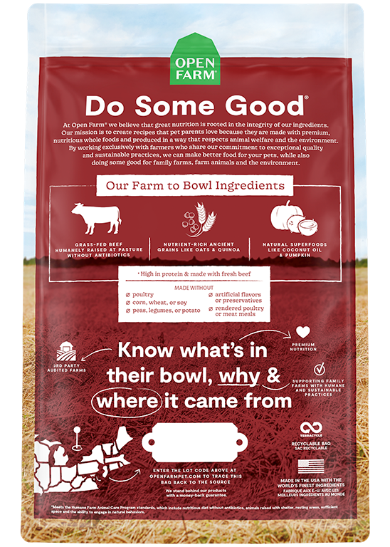 Ancient Grains Grass-Fed Beef Dog Food (22lb) | Open Farm