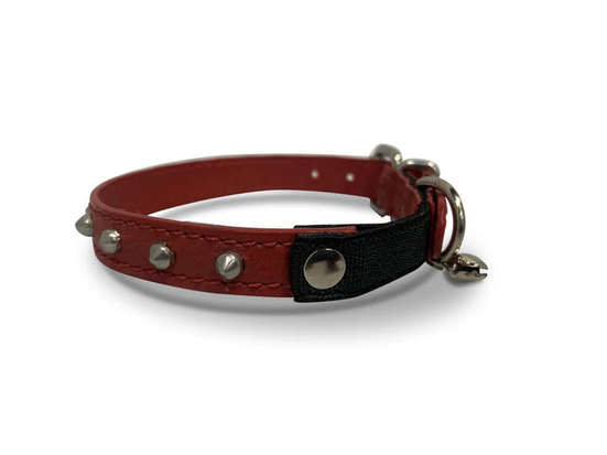 Studded Leather Cat Collar (Red, 12") | Angel Pet Supplies