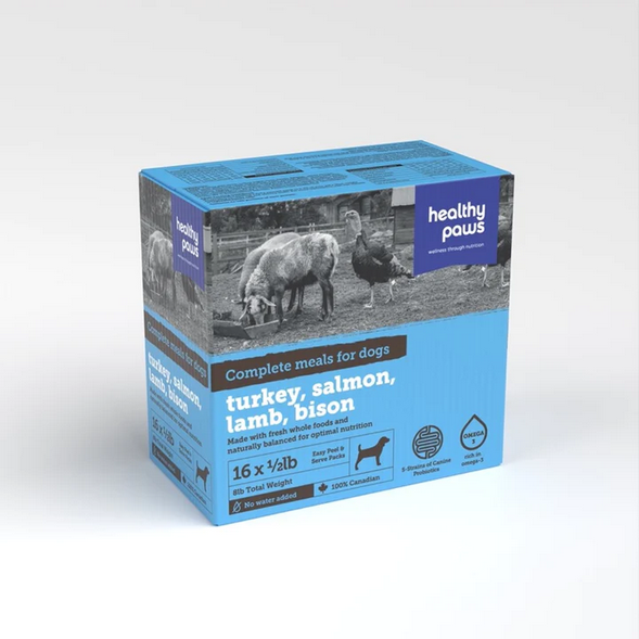 Turkey, Salmon, Lamb & Bison Raw Frozen Variety Pack For Dogs (8lb) | Healthy Paws