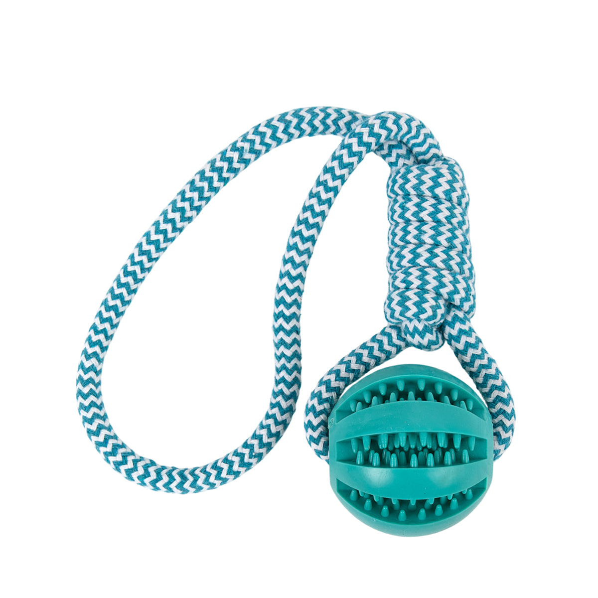 Rubber Ball & Rope Toy (Blue) | Brookbrand Pets