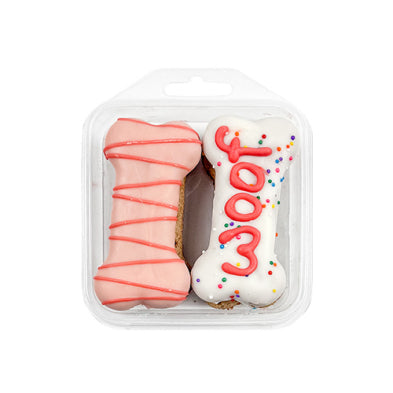 "Woof It Up" Birthday Cookie Box (Pink, 4pk) | Bosco & Roxy's