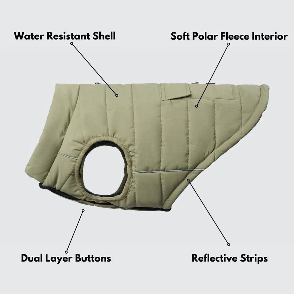 WarmShield Water-Resistant Jacket  (Olive) | Spark Paws
