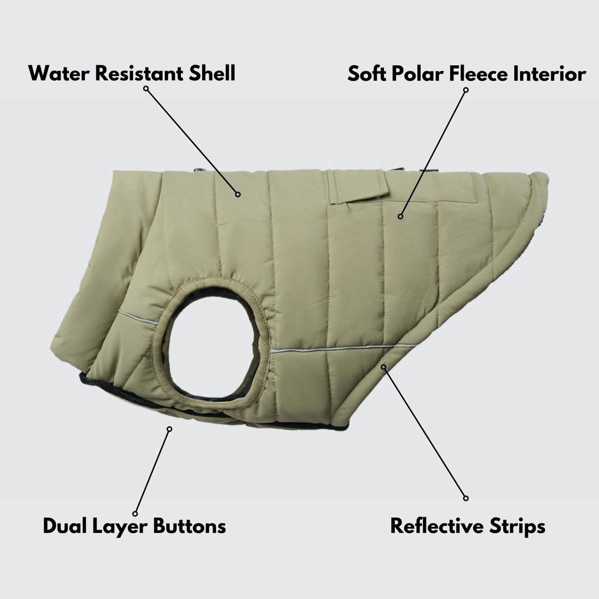 WarmShield Water-Resistant Jacket  (Olive) | Spark Paws