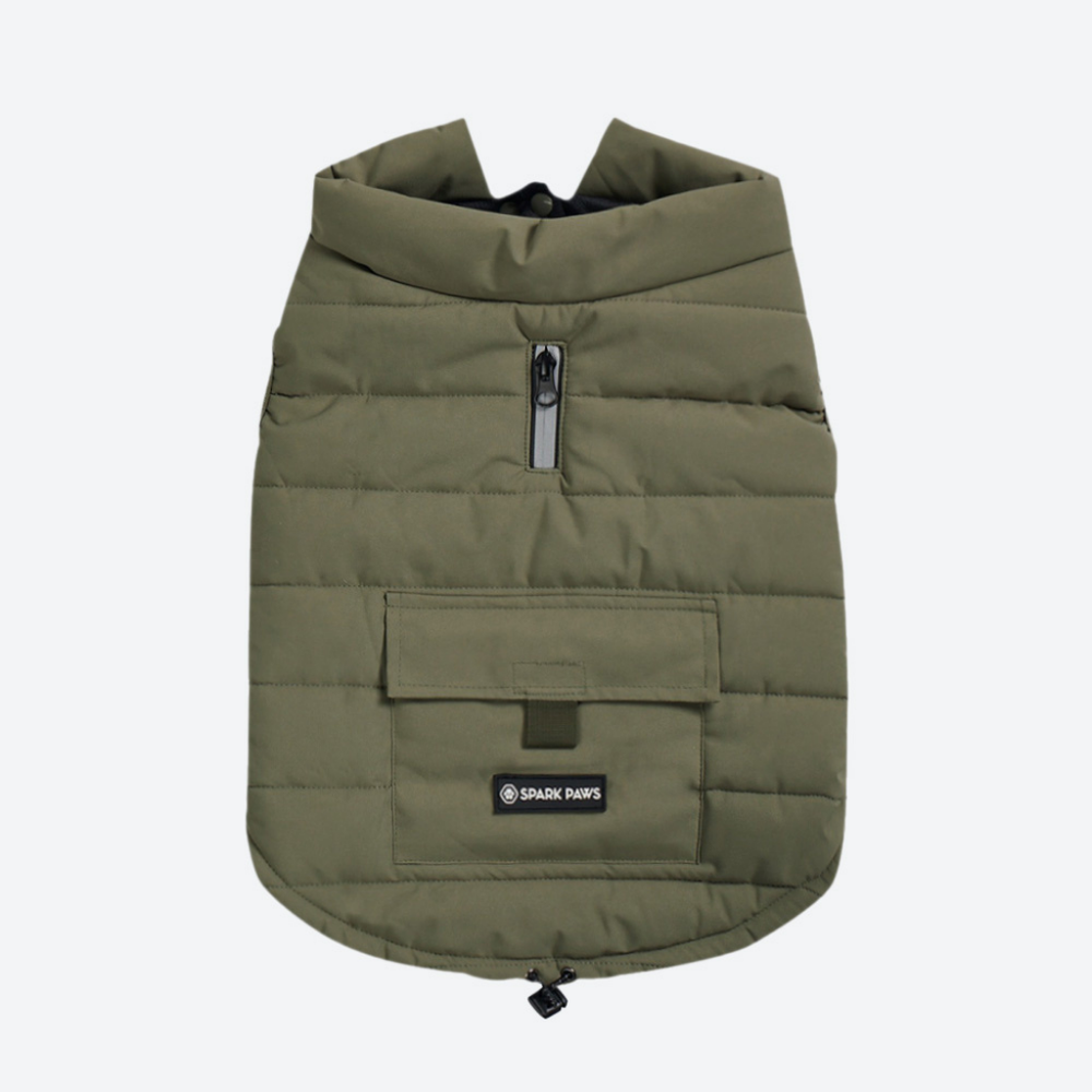 WarmShield Water-Resistant Jacket  (Olive) | Spark Paws