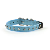 Studded Leather Cat Collar (Blue, 10") | Angel Pet Supplies