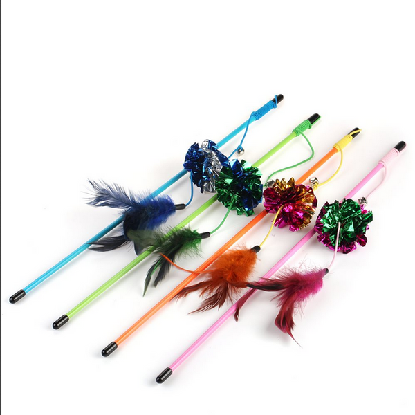 Crinkle Ball & Feather Teaser Wand (Assorted Colours) | Won Pet