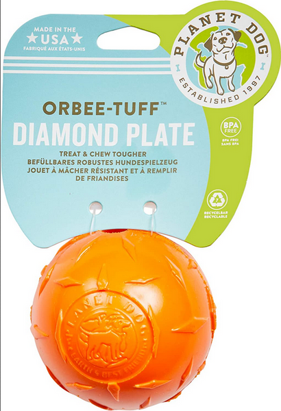 Orbee-Tuff Diamond Plate Ball (Orange, Small) | Planet Dog