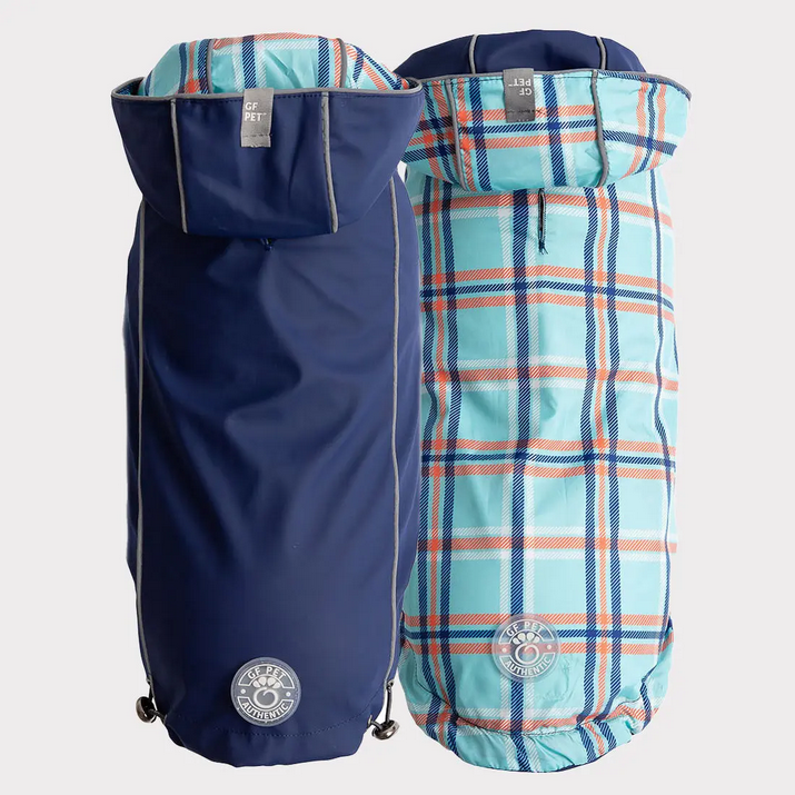 Reversible Dog Raincoat (Navy & Plaid) | GF Pet