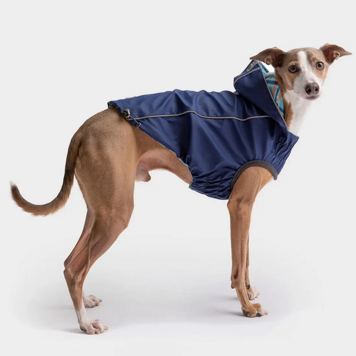 Reversible Dog Raincoat (Navy & Plaid) | GF Pet